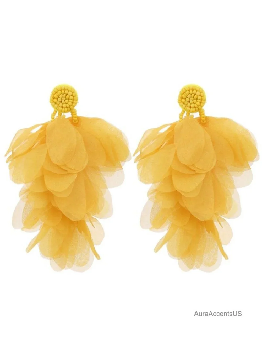 Bohemian Flower Drop Dangle Earrings Handmade Chiffon Floral Long Tassel